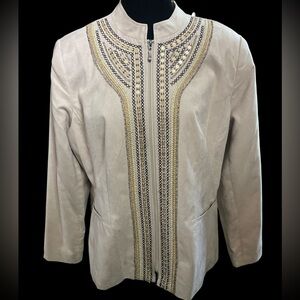 Tanjay  Suede Zip Up Long Sleeve Embellished Jacket Blazer, Size 16